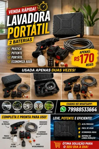 Lavadora portátil com 2 baterias.