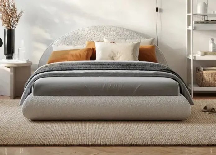Cama EstofadaCom Cabeceira Aurora - Linho Texturizado Cinza