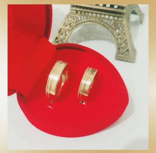 Par de Alianças Tungstênio Retas 6mm c Filete Diamantado Ouro18K Banho. Casamento - Promo!