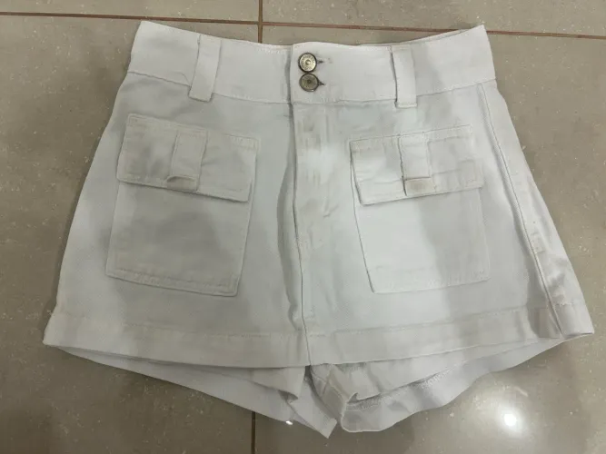 short saia jeans branco