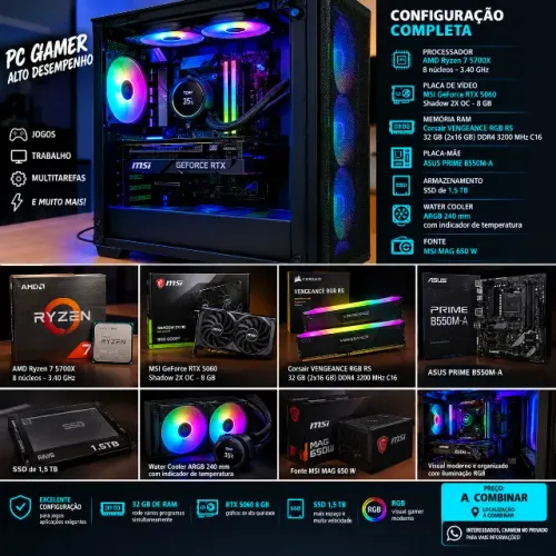 PC GAMER POTENTE À VENDA - RYZEN 7 + RTX 5060 8GB