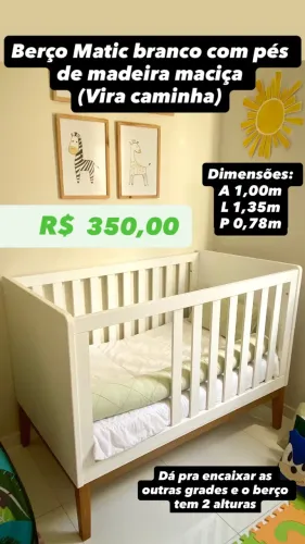 Vendo berço da Matic branco com 2 alturas. Acompanha colchão.
