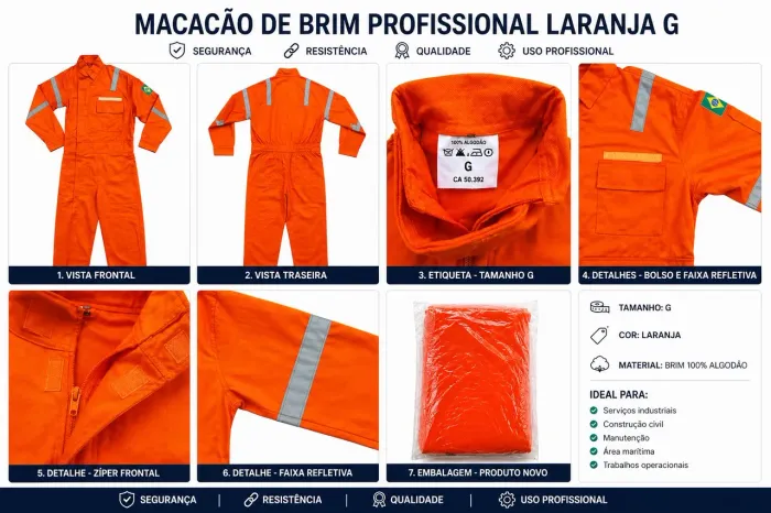 MACACÃO DE BRIM PROFISSIONAL LARANJA - TAMANHO G e GG(NOVO)