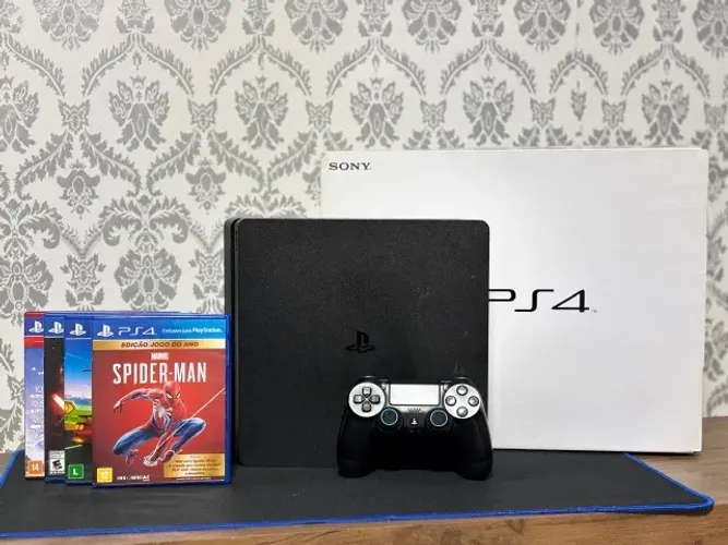 PS4 SLIM 500GB - COMPLETO + 4 JOGOS ORIGINAIS