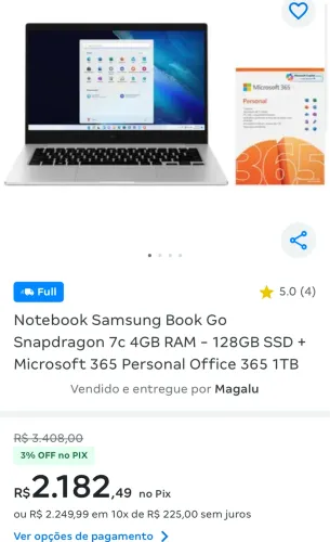 VENDO NOTEBOOK Samsung Galaxy Book Go - SEMINOVO