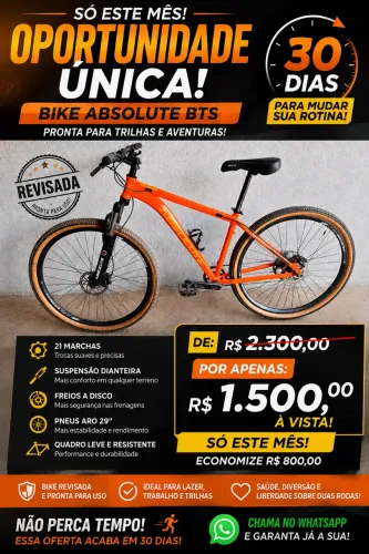 Bicicleta Aro 29 MTB Freio a Disco e suspensão tamanho 17