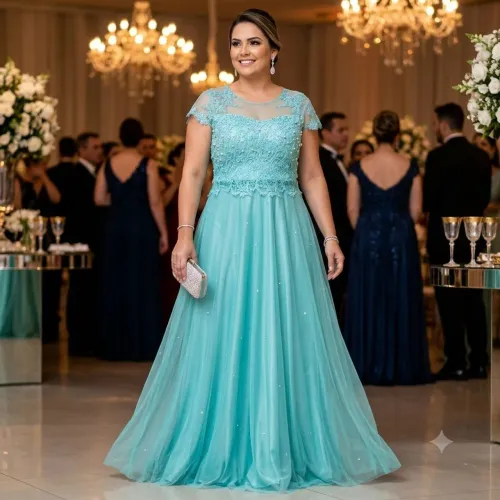 Vestido de festa madrinha turquesa com pedrarias e brilho 