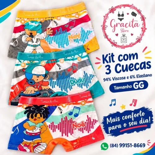 Kit 3 Cuecas Infantil Diamantes Lingerie