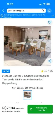 Mesa 6 cadeiras com tampo de vidro