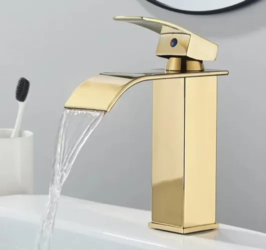 Torneira Cascata Baixa Banheiro luxo Dourada monocomando