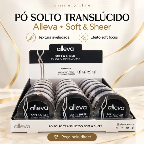 Pó solto translúcido.Alleva .soft e sheer textura suave, efeito soft Focus 