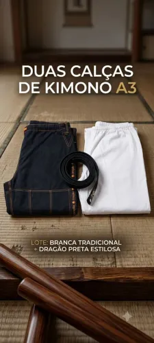 ?Lote Com 2 Calças De Kimono (Branca + Dragão Pretal) - Tamanho A3