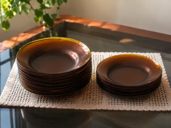 Conjunto De Pratos Marrom Liso Duralex 15 Peças