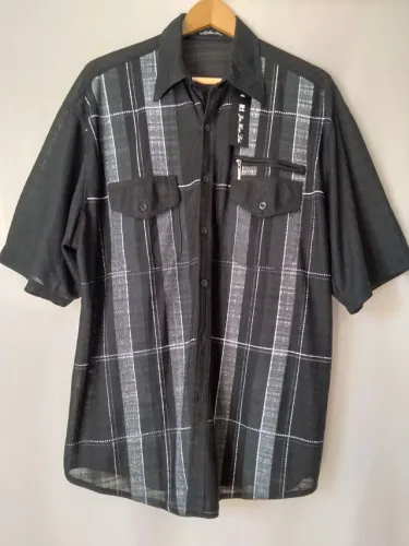 Camisa masculina xadrez bolsos com botões e zíper nova com etiqueta 