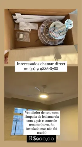 Ventilador de Teto com Lâmpada LED Amarela - Novo