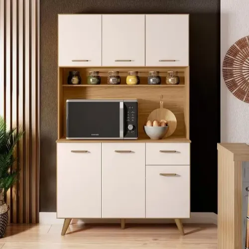 Armário de cozinha liviafreijó off white acetinado poliman - montagem grátis 