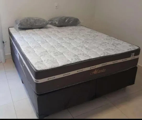 CAMA BOX QUEEN COLCHÃO SEMI ORTOPÉDICO
