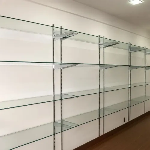 Prateleira de Vidro 8mm Lapidado com Estrutura Cromada 1,10x40cm - Entrega Imediata