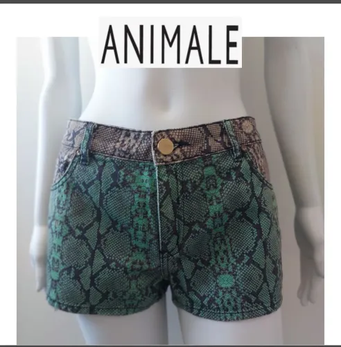 Animale Short Jeans Animal Print Verde