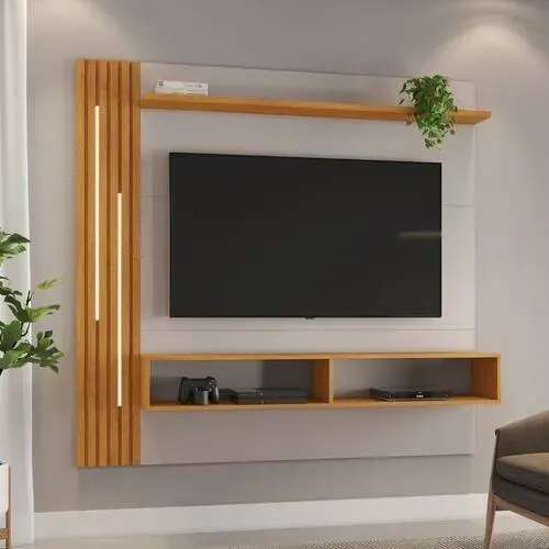 Home Suspenso Agrado Ripado Com Led 1.70 Para Tv De Até 60 Polegadas Cinamomo/Off White