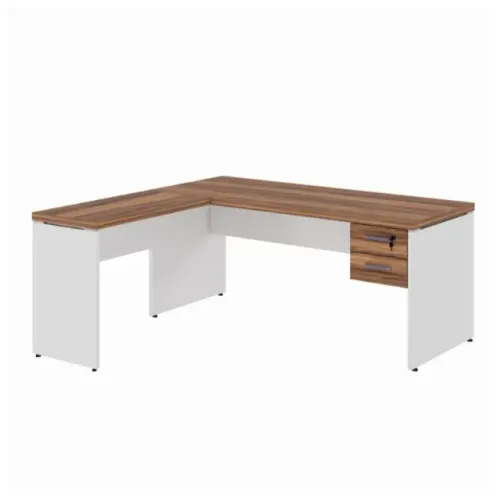 Mesa De Escritório Em L Com Gavetas Ampla E Funcional Nogal Branco 34326