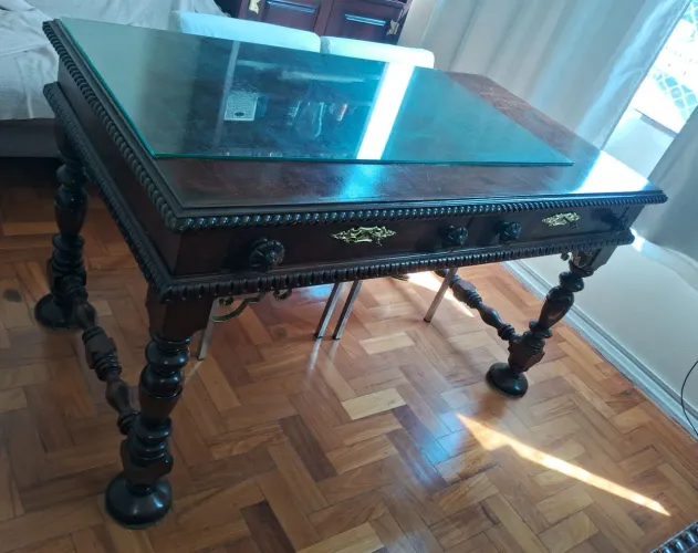Móvel escritório antigo estilo manuelino 2 gavetas 145x80x80 cm