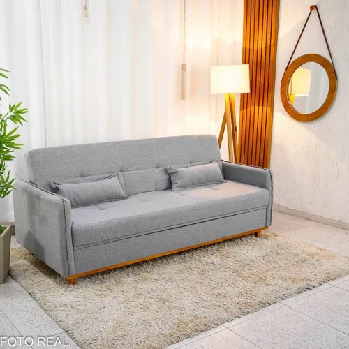 Sofá Cama Baú Sara larg. 2.05m Linho Cinza rf97
