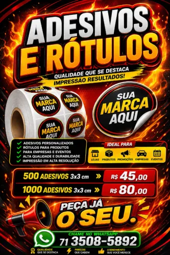 500 Adesivos 3x3 por R$ 45 | 1000 Adesivos por R$ 80 | Personalizados