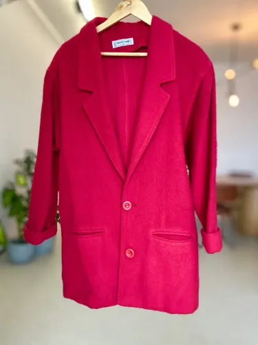 Casaco de Lã Pura M Vermelho Vintage Alongado Sobretudo CGC