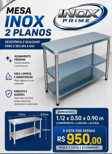 Mesa em inox com 3 planos 