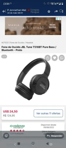 Fone JBL bluetooth 510 NOVO