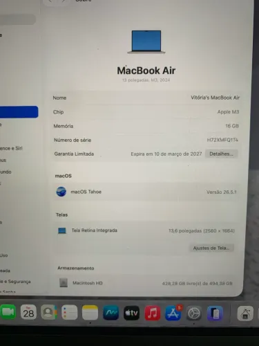 MacBook Air M3 16GB 512GB SSD | ESTADO DE NOVO | APPLE