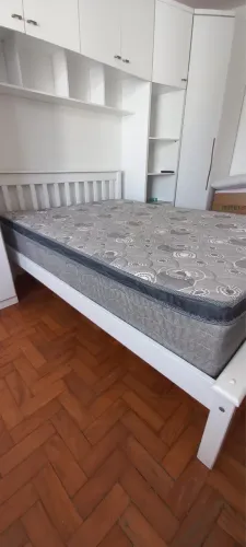 Cama Casal Madeira Maciça Mv Outlet Branco + Colchão Reconflex Gold Flex Plus One