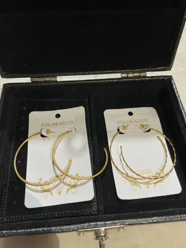 Kit com 2 Pares de Brincos de Argola Femininos Folheados a Ouro