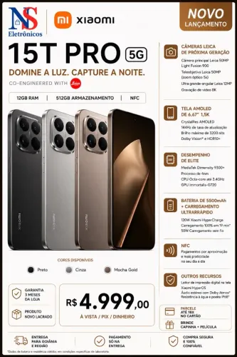 Xiaomi 15T Pro - 12GB Ram 512GB Armazenamento Interno Gold Preto Lacrado Entregamos Gratis