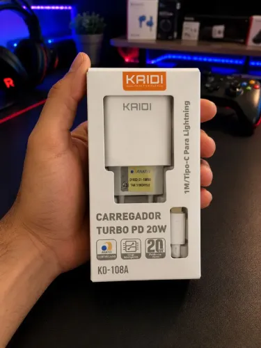 Carregador Rápido 20W para iPhone | Cabo USB-C para Lightning Kaidi KD-108A