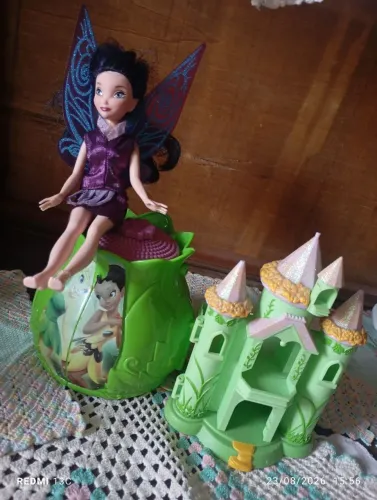 Lote Tinker bell caixa de jóias castelo e e boneca vidia