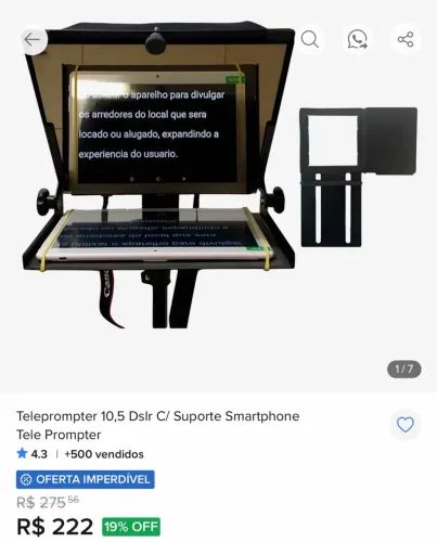 Teleprompter Dslr c/ suporte smartphone