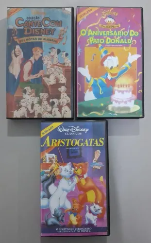 VHS Disney Aristogatas, Cante com Disney 101 Dálmatas e O Aniversário do Pato Donald