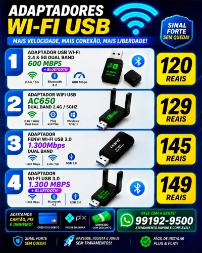Adaptador WiFi Usb, Experimente velocidades de internet extremamente rápidas. Vários preço