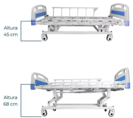 Kit Cama Hospitalar DX3 + Colchão D-28 Com Regulagem Altura Até 200kg - Dellamed