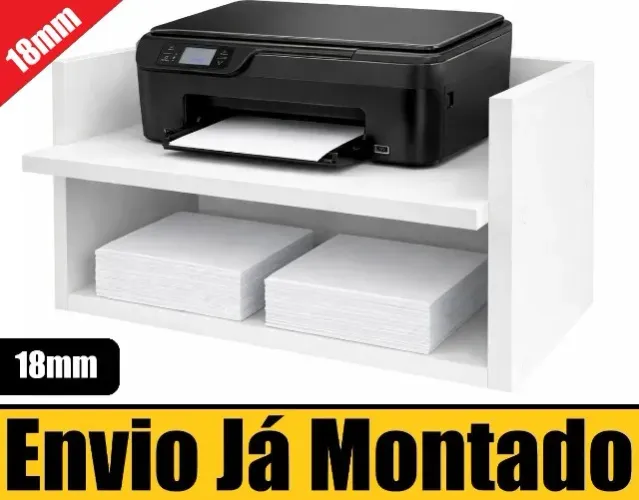 Suporte Para Impressora e Papel Sulfite Prateleira Suspensa Mdf Branco Escritório Quarto