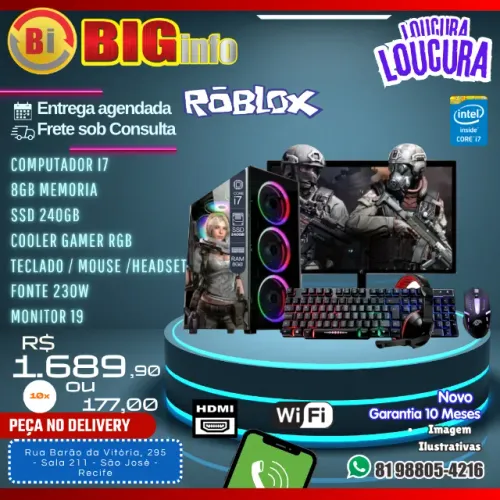 Computador Completo Intel Core i7 8GB SSD 240GB Monitor 19 LED Hdmi - Em ate 10x Fixas