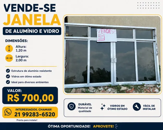 Janela de Alumínio e Vidro 1,20 x 2,00m - R$ 700. Aceito Negociação