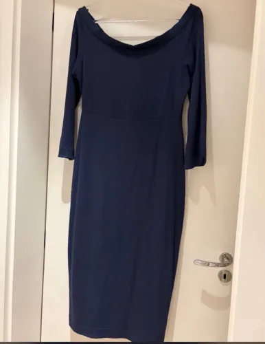 vestido maria filó, tamanho g, na cor azul marinho. confeccionado em 94% viscose