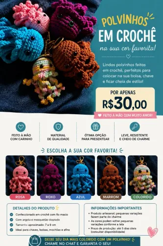 Chaveiro Polvinho em Crochê Artesanal | Feito Sob Encomenda