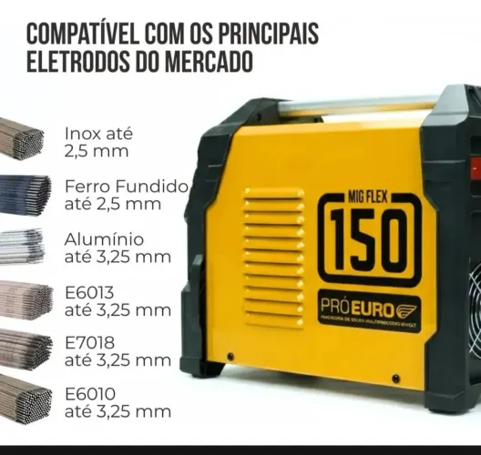Maquina de Solda multiprocesso mig flex 150a Próximo Euro Bivolt mig sem gás 