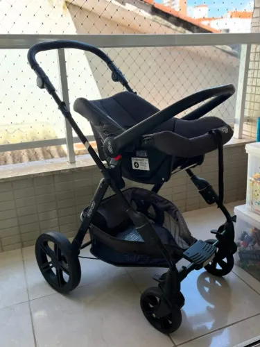 Travel System Cosco Kids Poppy Trio Preto Mescla - Carrinho + Bebê Conforto