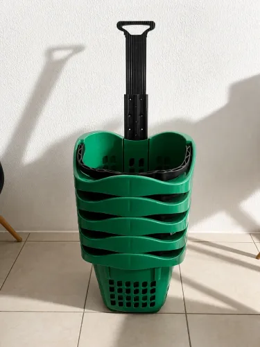 Kit 5 Cestinhas Com Alça E Rodinhas Mercado Mercearia 30l