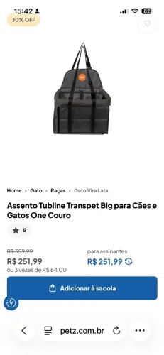 Assento de carro para transportar PET (gato ou cachorro) até 15kg